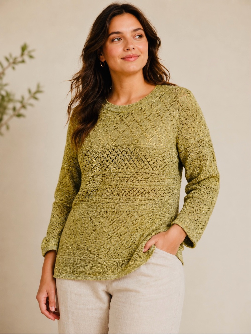 Ralph Lauren Gold Openwork Crewneck Sweater Size XL